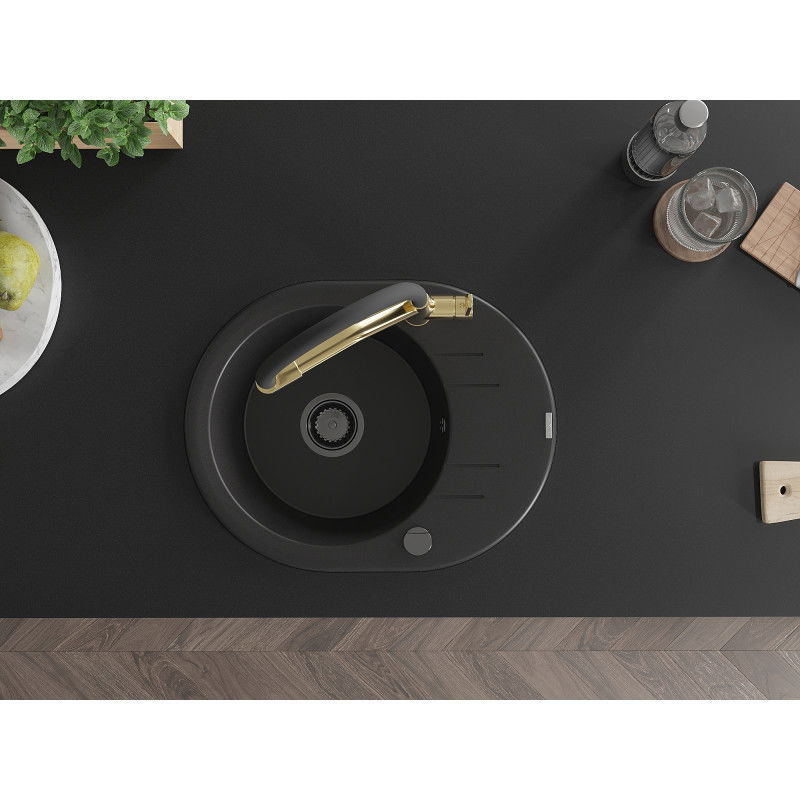 Mexen Kevin granitový dřez s jednou komorou a kuchyňskou baterií Duo, černý - 6517-77-671701-57-B