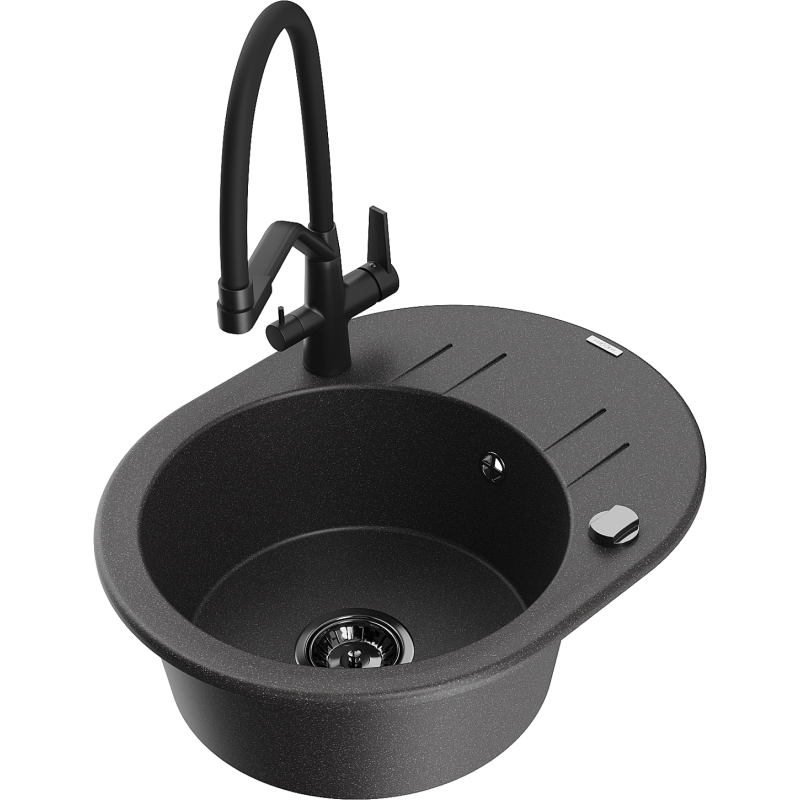 Mexen Kevin granitový dřez 1-komorový s kuchyňskou baterií Duo, černý skvrnitý - 6517-76-671701-70-B