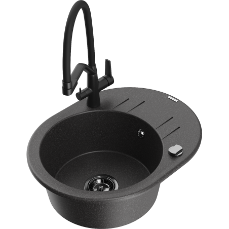 Mexen Kevin granitový dřez 1-komorový s kuchyňskou baterií Duo, černý skvrnitý - 6517-76-671701-70-B