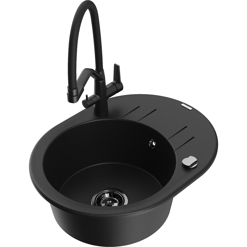 Mexen Kevin granitový dřez 1-komorový s kuchyňskou baterií Duo, černý - 6517-77-671701-70-B