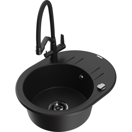 Mexen Kevin granitový dřez 1-komorový s kuchyňskou baterií Duo, černý - 6517-77-671701-70-B