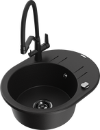 Mexen Kevin granitový dřez 1-komorový s kuchyňskou baterií Duo, černý - 6517-77-671701-70-B