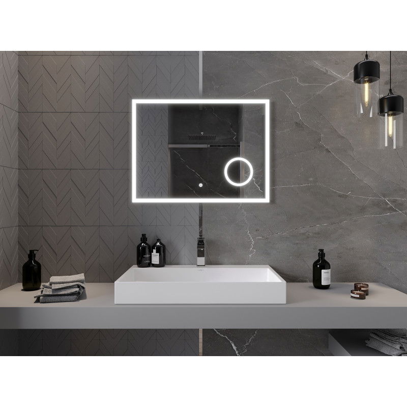 Mexen Kala osvětlené koupelnové zrcadlo s kosmetickým zrcátkem 80 x 60 cm, LED 6000K, proti zamlžování - 9820-080-060-611-00