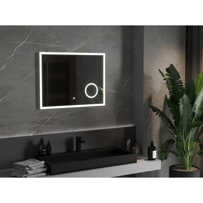 Mexen Kala osvětlené koupelnové zrcadlo s kosmetickým zrcátkem 80 x 60 cm, LED 6000K, proti zamlžení