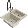 Mexen Carlos granitový dřez 1,5-komorový s kuchyňskou baterií Duo, béžový - 6518-69-671701-07