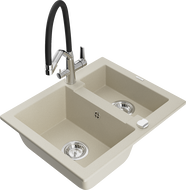 Mexen Carlos granitový dřez 1,5-komorový s kuchyňskou baterií Duo, béžový - 6518-69-671701-07
