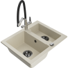 Mexen Carlos granitový dřez 1,5-komorový s kuchyňskou baterií Duo, béžový - 6518-69-671701-07-B