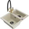Mexen Carlos granitový dřez 1,5-komorový s kuchyňskou baterií Duo, béžový - 6518-69-671701-57-B