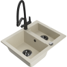 Mexen Carlos žulový dřez 1,5-komorový s kuchyňskou baterií Duo, béžový - 6518-69-671701-70-B