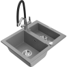 Mexen Carlos granitový dřez 1,5-komorový s kuchyňskou baterií Duo, šedý - 6518-71-671701-07