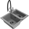 Mexen Carlos granitový dřez 1,5-komorový s kuchyňskou baterií Duo, šedý - 6518-71-671701-07-B