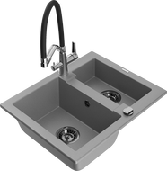 Mexen Carlos granitový dřez 1,5-komorový s kuchyňskou baterií Duo, šedý - 6518-71-671701-07-B