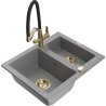 Mexen Carlos granitový dřez 1,5-komorový s kuchyňskou baterií Duo, šedý - 6518-71-671701-57-G