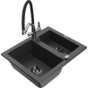 Mexen Carlos granitový dřez 1,5-komorový s kuchyňskou baterií Duo, černý skvrnitý - 6518-76-671701-07-B