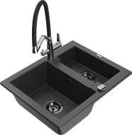 Mexen Carlos granitový dřez 1,5-komorový s kuchyňskou baterií Duo, černý skvrnitý - 6518-76-671701-07-B