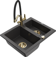 Mexen Carlos žulový dřez 1,5-komorový s kuchyňskou baterií Duo, černý tečkovaný - 6518-76-671701-57-G