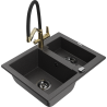 Mexen Carlos granitový dřez 1,5-komorový s kuchyňskou baterií Duo, černý skvrnitý - 6518-76-671701-57-B