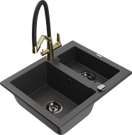 Mexen Carlos granitový dřez 1,5-komorový s kuchyňskou baterií Duo, černý tečkovaný - 6518-76-671701-57-B