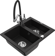 Mexen Carlos granitový dřez 1,5-komorový s kuchyňskou baterií Duo, černý - 6518-77-671701-07