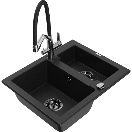 Mexen Carlos granitový dřez 1,5-komorový s kuchyňskou baterií Duo, černý - 6518-77-671701-07-B