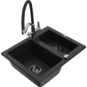 Mexen Carlos granitový dřez 1,5-komorový s kuchyňskou baterií Duo, černý - 6518-77-671701-07-B