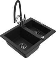 Mexen Carlos granitový dřez 1,5-komorový s kuchyňskou baterií Duo, černý - 6518-77-671701-07-B