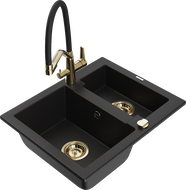 Mexen Carlos 1,5-komorový kameninový dřez s kuchyňskou baterií Duo, černý - 6518-77-671701-57-G