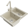 Mexen Carlos žulový dřez 1,5-komorový s kuchyňskou baterií Duero, béžový - 6518-69-671600-69