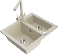 Mexen Carlos žulový dřez 1,5-komorový s kuchyňskou baterií Duero, béžový - 6518-69-671600-69