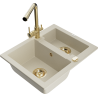 Mexen Carlos granitový dřez 1,5-komorový s kuchyňskou baterií Duero, béžový - 6518-69-671600-50