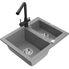 Mexen Carlos granitový dřez 1,5-komorový s kuchyňskou baterií Duero, šedý - 6518-71-671600-70