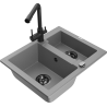 Mexen Carlos granitový dřez 1,5 komorový s kuchyňskou baterií Duero, šedý - 6518-71-671600-70-B
