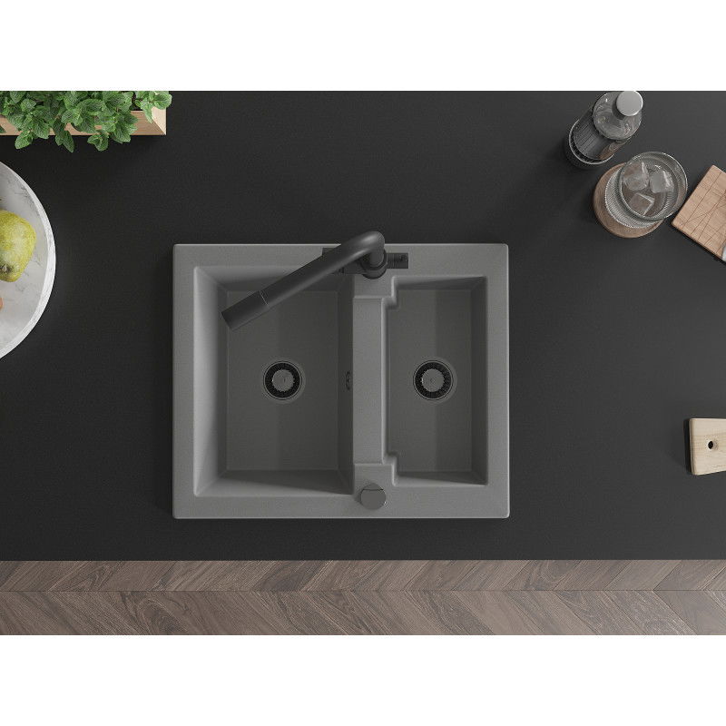 Mexen Carlos granitový dřez 1,5 komorový s kuchyňskou baterií Duero, šedý - 6518-71-671600-70-B
