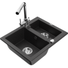 Mexen Carlos granitový dřez 1,5-komorový s kuchyňskou baterií Duero, černý/stříbrný metalik - 6518-73-671600-00