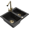 Mexen Carlos granitový dřez 1,5-komorový s kuchyňskou baterií Duero, černý/stříbrný metalik - 6518-73-671600-50