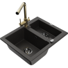 Mexen Carlos granitový dřez 1,5-komorový s kuchyňskou baterií Duero, černý/zlatý metalický - 6518-75-671600-50-B