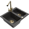 Mexen Carlos granitový dřez 1,5-komorový s kuchyňskou baterií Duero, černý tečkovaný - 6518-76-671600-50