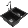 Mexen Carlos granitový dřez 1,5-komorový s kuchyňskou baterií Duero, černý - 6518-77-671600-00