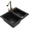 Mexen Carlos granitový dřez s 1,5 komorou a kuchyňskou baterií Duero, černý - 6518-77-671600-50-B