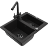 Mexen Carlos žulový dřez 1,5-komorový s kuchyňskou baterií Duero, černý - 6518-77-671600-70-B
