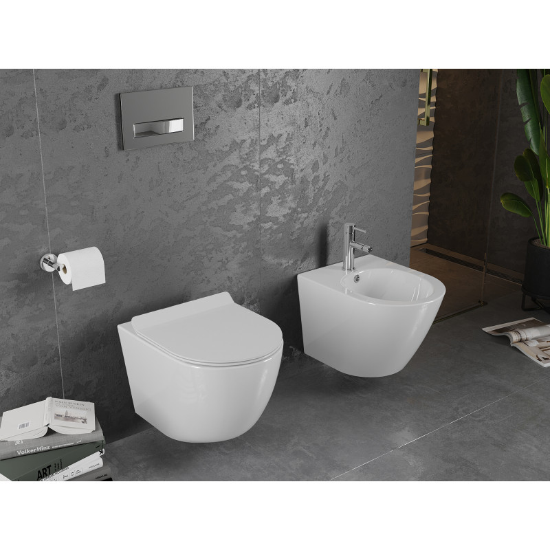 Mexen Lena WC mísa Rimless s pomalu sklápějícím sedátkem slim, duroplast, bílý lesk - 30224000
