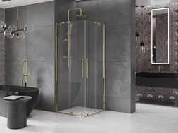 Mexen Velar Duo posuvná sprchová kabina 90 x 90 cm, transparentní, zlatá - 871-090-090-02-50