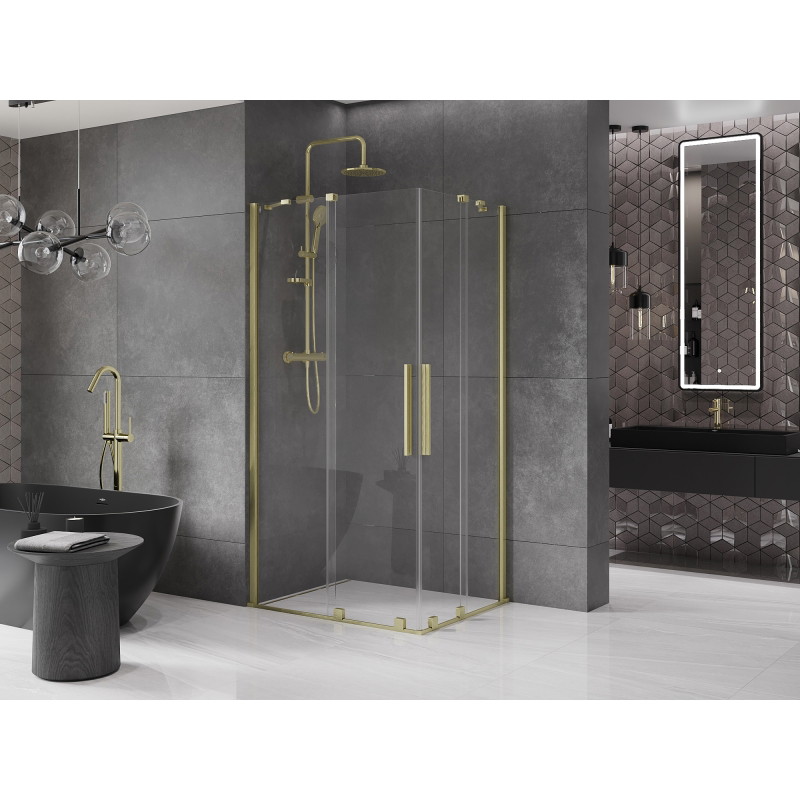Mexen Velar Duo kabina sprchová posuvná 100 x 90 cm, transparentní, zlatá kartáčovaná - 871-100-090-02-55