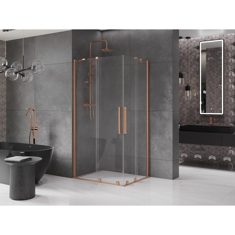 Mexen Velar Duo posuvná sprchová kabina 90 x 80 cm, transparentní, kartáčovaný měď - 871-090-080-02-65
