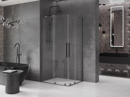 Mexen Velar Duo posuvná sprchová kabina 90 x 80 cm, transparentní, kartáčovaná gun gray - 871-090-080-02-66