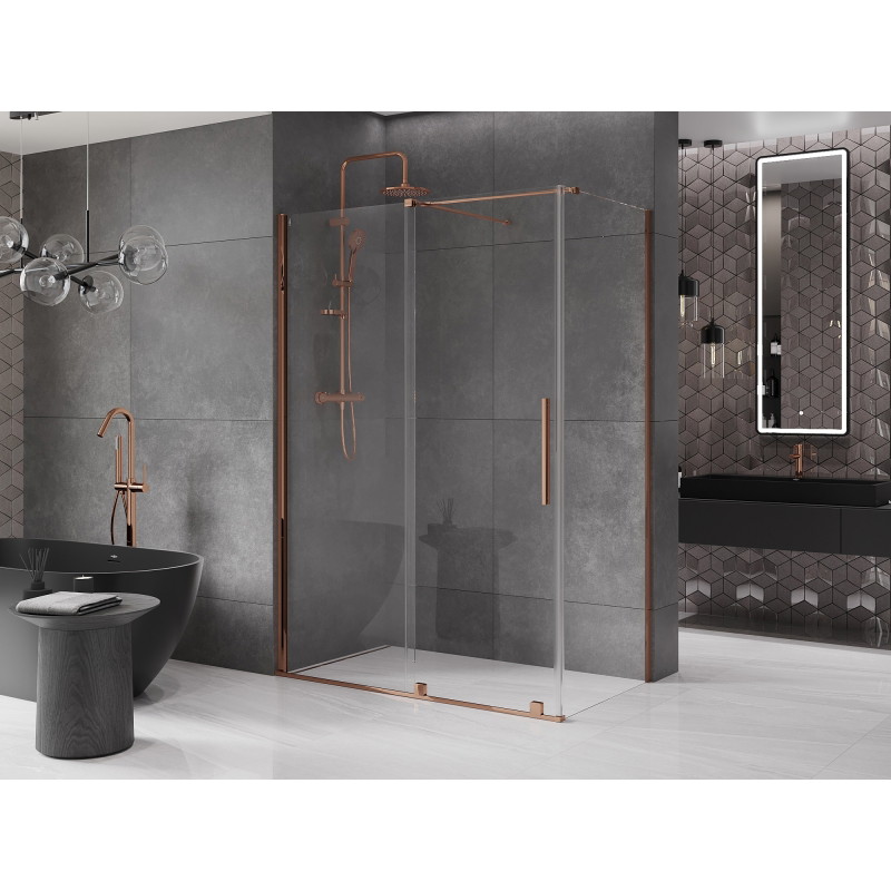 Mexen Velar posuvná sprchová kabina 130 x 75 cm, průhledná, růžové zlato - 871-130-075-01-60