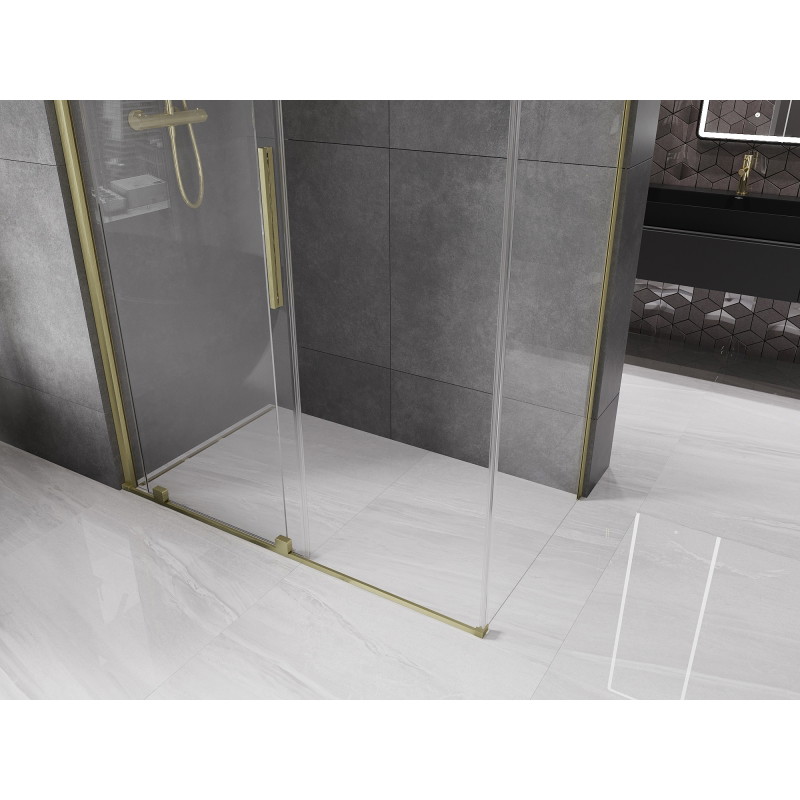 Mexen Velar zasouvací sprchový kout 150 x 75 cm, transparentní, zlatý kartáčovaný - 871-150-075-01-55