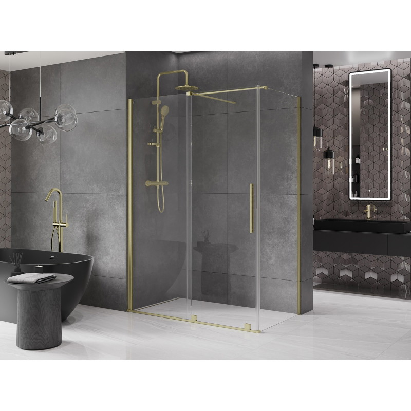 Mexen Velar posuvná sprchová kabina 150 x 85 cm, transparentní, zlatá kartáčovaná - 871-150-085-01-55