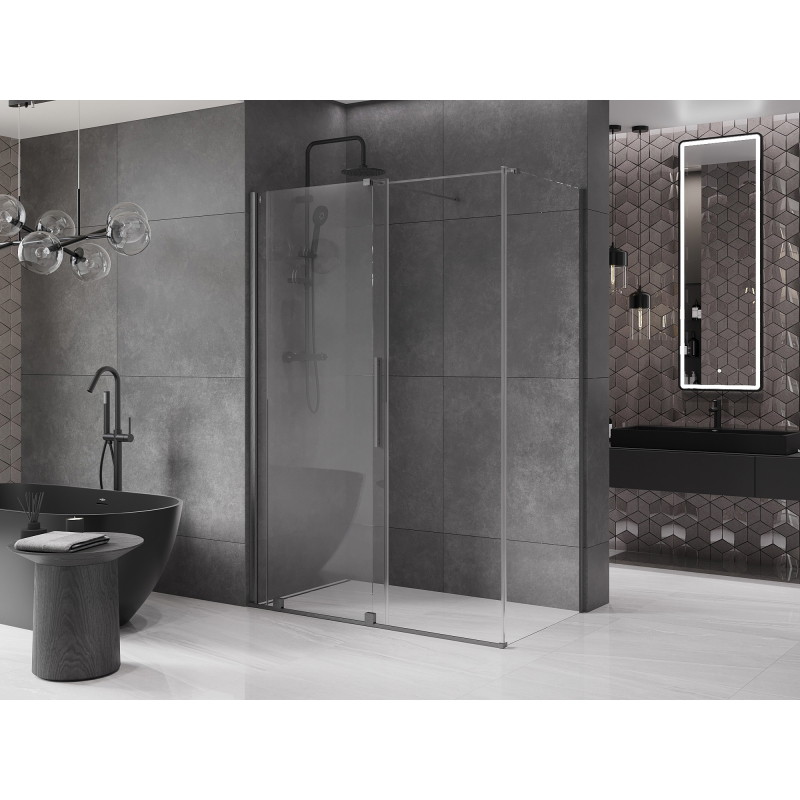 Mexen Velar posuvná sprchová kabina 150 x 85 cm, transparentní, kartáčovaná zbraň šedá - 871-150-085-01-66