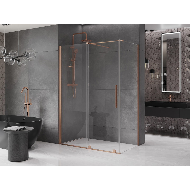 Mexen Velar posuvná sprchová kabina 150 x 90 cm, průhledná, kartáčovaná měď - 871-150-090-01-65